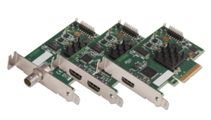 Three EMS PCIe video capture cards — HDMI, SDI and DVI variants